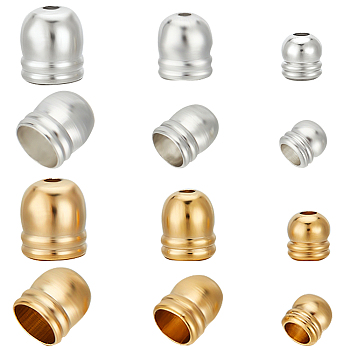 36Pcs 6 Style Brass Core End Caps, Long-Lasting Plated, Column, Real 24K Gold Plated & 925 Sterling Silver Plated, 4.5~7x4~6mm, Hole: 1.4~1.5mm, Inner Diameter: 2~4mm, 6Pcs/style