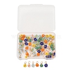 80Pcs 8 Color Glass Seed Beaded Flower Charms, with Real 18K Gold Plated Copper Wire Wrapped, Mixed Color, 9x6x2mm, Hole: 1.4mm, 10Pcs/color(FIND-DC0003-64)