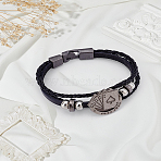 1Pc Retro Multi-strand Bracelets, 3-strand Cowhide Cord Bracelets with Alloy Findings and Snap Lock Clasps, Playing Card, Gunmetal & Platinum, 8-1/4 inch(20.9cm)(BJEW-LP0003-65)