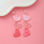 Valentine's Day Acrylic Stud Dangle Earrings, Heart, Hot Pink, 71x20mm(FS-WGDF3D1-01)