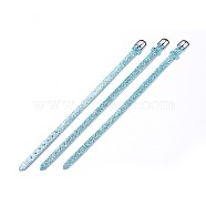 PU Leather Watch Bands, with Glitter Powder and Alloy Clasps, Platinum, Cyan, 8-5/8 inch(22cm)(WACH-WH0001-A05)
