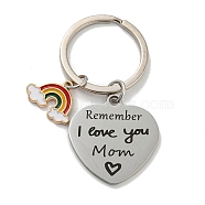 Mother's Day Gift 201 Stainless Steel Heart with Word Remember I Love You Mom Keychains, with Rainbow Alloy Enamel Charm and Iron Key Rings, Stainless Steel Color, 6.2cm(KEYC-E040-04P)