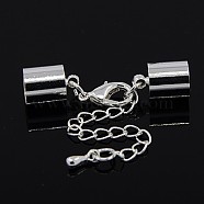 Iron Chain Extender, with Lobster Claw Clasps and Brass Cord Ends, Silver, 36mm, Hole: 6.5mm, Cord End:11x7mm, Hole: 6.5mm(KK-K002-6.5mm-S)