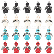 40Pcs 4 Colors Halloween Dyed Synthetic Turquoise Pendants, with CCB Plastic Wings and Platinum Tone Iron Loops, Skull Angel, Mixed Color, 29x20x9mm, Hole: 2.5mm, 10pcs/color(G-DC0001-07)
