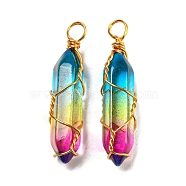 Glass Pendant, with Golden Brass Wire Findings, Bullet Charms, Colorful, 41~43x8.5~10x10mm, Hole: 5mm(GLAA-H029-06G-09)