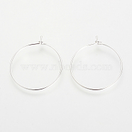Brass Hoop Earrings, Ring, Silver, 34x30x0.5mm, 24 Gauge, about 1000pcs/bag(KK-S327-11S)