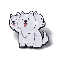 Cartoon 3 Headed Dog Enamel Pin, Electrophoresis Black Alloy Cute Animal Brooch for Backpack Cloth, White, 27x27x1.5mm, Pin: 1mm(JEWB-D067-01)