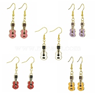 Golden Alloy Enamel Dangle Earrings, Guitar, Mixed Color, 43x9.5mm(EJEW-JE05653)