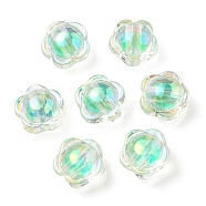 UV Plating Rainbow Iridescent Acrylic Beads, Two Tone Bead in Bead, Flower, Medium Turquoise, 12x12.5x8.5mm, Hole: 2.5mm(OACR-A014-03H)
