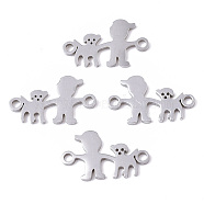 201 Stainless Steel Links connectors, Laser Cut, Boy with Dog, Stainless Steel Color, 10x16.5x1mm, Hole: 1.5mm(STAS-R104-002P)