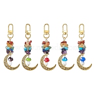 Alloy Hollow Moon & Lampwork Mushroom Pendant Decorations, Natural & Synthetic Mixed Stone Chip and Swivel Clasps Charm, Mixed Color, 99mm(HJEW-JM01612)