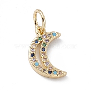 Rack Plating Brass Micro Pave Cubic Zirconia Charms, Cadmium Free & Lead Free, Long-Lasting Plated, with Jump Ring, Crescent Moon Charm, Real 18K Gold Plated, 14.5x9x2mm, Hole: 2mm(KK-G451-24G)