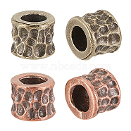 4Pcs 2 Colors Brass European Beads, Large Hole Beads, Barrel with Meteor Crater Pattern, Mixed Color, 9x9mm, Hole: 6mm, 2pcs/color(KK-OC0001-32)