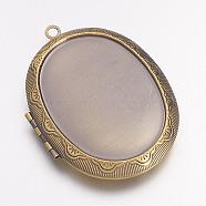 Brass Locket Pendants, Photo Frame Charms for Necklaces, Oval, Nickel Free, Antique Bronze, 51x38x9mm, Hole: 2mm(KK-M041-04AB-NF)