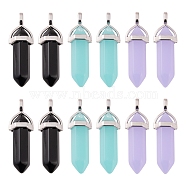 3Pcs 3 Colors Imitation Jade Glass Pointed Pendants, with Brass Findings, Bullet, Mixed Color, 39x12mm, Hole: 3x4mm, 1pcs/color(GLAA-FS0001-04)