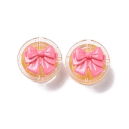 Transparent Resin Cabochons, DIY Accessories, Flat Round Gift Box with Bowknot, Gold, 20x13mm(RESI-G029-C05)