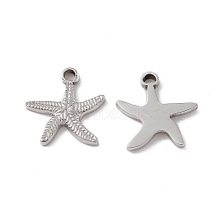 201 Stainless Steel Pendants, Starfish Charm, Stainless Steel Color, 15x15x2mm, Hole: 2x1.5mm(STAS-J401-VC760)