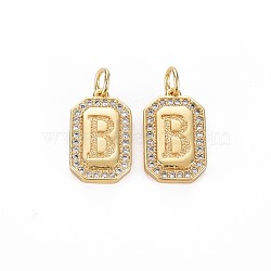Brass Micro Pave Clear Cubic Zirconia Pendants, Nickel Free, Real 18K Gold Plated, Rectangle with Letter, Letter.B, 16x9.5x2mm, Jump Ring: 5x0.5mm, Inner Diameter: 3mm(KK-S356-767B)