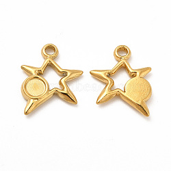 Ion Plating(IP) 304 Stainless Steel Pendants Cabochon Settings, Star with Round Tray, Real 18K Gold Plated, 14.5x13x2mm, Hole: 1.6mm, Tray: 4mm(STAS-B032-21G)
