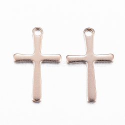 Ion Plating(IP) 304 Stainless Steel Charms, Cross Pendants, Rose Gold, 15.5x9.5x0.8mm, Hole: 1mm(STAS-H423-10RG)