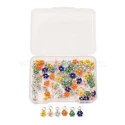 80Pcs 8 Color Glass Seed Beaded Flower Charms, with Real 18K Gold Plated Copper Wire Wrapped, Mixed Color, 9x6x2mm, Hole: 1.4mm, 10Pcs/color(FIND-DC0003-64)