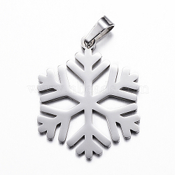 304 Stainless Steel Pendants, Christmas, Snowflake, Stainless Steel Color, 33.5x27x1.5mm, Hole: 3x5mm(STAS-K162-009P)