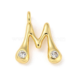 Rack Plating Brass Micro Pave Cubic Zirconia Pendants, Cadmium Free & Lead Free, Long-Lasting Plated, Real 18K Gold Plated, Letter M, 21x17.5x5mm, Hole: 2.8mm(KK-A200-24G-M)