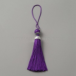 Polyester Tassel Big Pendants Decorations, with Acrylic Beaded and Platinum Alloy Findings, Purple, 188mm(HJEW-TAC0019-01M)