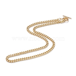 Brass Curb Chain Necklaces, with Enamel and 304 Stainless Steel Toggle Clasps, Real 18K Gold Plated, White, 17.91~18.11 inch(45.5~46cm)(NJEW-JN03097-02)