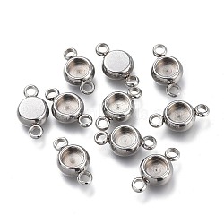 304 Stainless Steel Cabochon Connector Settings, Flat Round, Stainless Steel Color, Tray: 4mm, 12x6.5x2.8mm, Hole: 1.6mm(STAS-I161-03A-P)