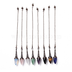 Gemstone Dowsing Pendulums, with Red Copper Plated Brass Chains, Egg Charm, 250~255mm, Hole: 2mm(G-L524-06R)