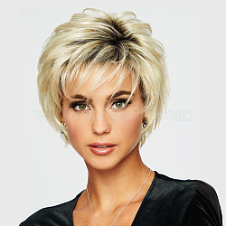 Ladies Short Curly Wigs, Synthetic Wigs, Ombre Full Head Wigs, Heat Resistant High Temperature Fiber, Light Goldenrod Yellow, 11.02 inches(28cm)(OHAR-L010-011)