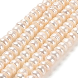 Natural Cultured Freshwater Pearl Beads Strands, Grade A+, Rondelle, PapayaWhip, 6~7x3~5mm, Hole: 0.8mm, about 74~75pcs/strand, 14.09''(35.8cm)(PEAR-J007-11)