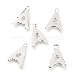 201 Stainless Steel Charms, Alphabet, Letter.A, 12x8.6x0.6mm, Hole: 1.2mm(X-STAS-C021-06P-A)