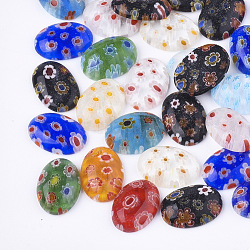 Handmade Millefiori Lampwork Cabochons, Oval, Mixed Color, 13.5~14x9.5~10x3.5~4mm(LAMP-S191-10)