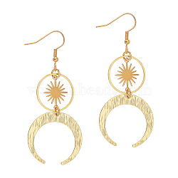 1 Pair Brass Sun & Moon Dangle Earrings, Long Drop Earrings for Women, Golden, 71.5mm, Pin: 0.5mm(EJEW-AN0001-33)