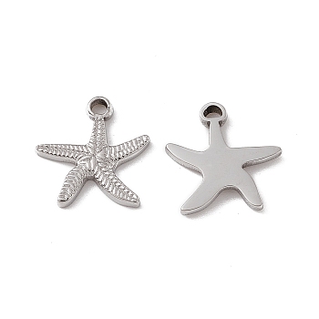 201 Stainless Steel Pendants, Starfish Charm, Stainless Steel Color, 15x15x2mm, Hole: 2x1.5mm