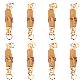 8Pcs Bamboo Connector Charms, with Golden Tone Alloy Findings, Bamboo Stick Link, Sandy Brown, 67mm