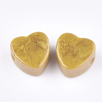 Resin Beads, Imitation Gemstone, Heart, Gold, 17x17.5x10mm, Hole: 3mm