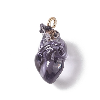 Transparent Resin Pendants, Anatomical Heart Charms, with Golden Plated Iron Loops, Dark Slate Blue, 20.5~21.5x11.5x11mm, Hole: 2mm