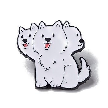 Cartoon 3 Headed Dog Enamel Pin, Electrophoresis Black Alloy Cute Animal Brooch for Backpack Cloth, White, 27x27x1.5mm, Pin: 1mm