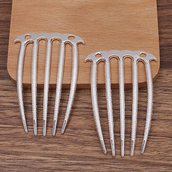 Alloy Hair Comb Findings, with Loops, Silver, 72x48mm