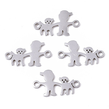 201 Stainless Steel Links connectors, Laser Cut, Boy with Dog, Stainless Steel Color, 10x16.5x1mm, Hole: 1.5mm