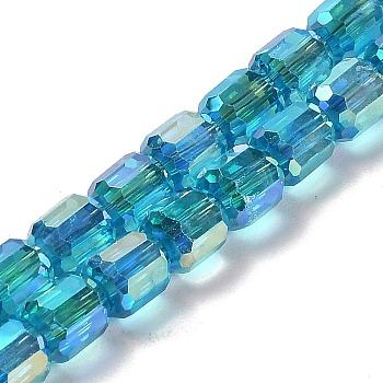 Electroplate Glass Beads Strands, Faceted, Column, Deep Sky Blue, 6x6.5mm, Hole: 1mm, about 72pcs/strand, 20.87''(53cm)