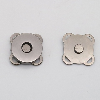 Alloy Magnetic Buttons Snap Magnet Fastener, Flower, for Cloth & Purse Makings, Gunmetal, 18mm 2pcs/set