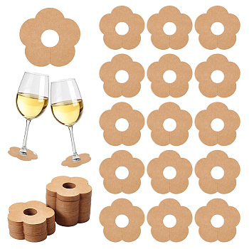 Paper Wine Glass Charms, Blank Goblet Marker, Flower, BurlyWood, 67x68.5x0.5mm, Inner Diameter: 20mm