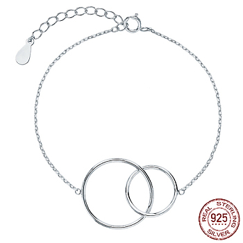 Rhodium Plated 925 Sterling Silver Link Bracelets, Interlocking Rings, with 925 Stamp, Platinum, 6-1/4 inch(16cm)