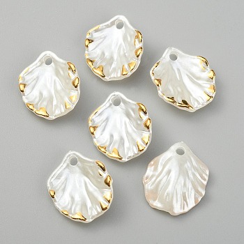 Opaque Gold Stamping Resin Pendants, Flower Petal Charms, Imitation Shell & Pearl, Old Lace, 17x15x4mm, Hole: 1.8mm