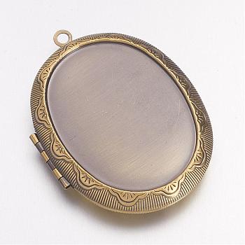 Brass Locket Pendants, Photo Frame Charms for Necklaces, Oval, Nickel Free, Antique Bronze, 51x38x9mm, Hole: 2mm