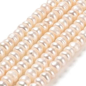 Natural Cultured Freshwater Pearl Beads Strands, Grade A+, Rondelle, PapayaWhip, 6~7x3~5mm, Hole: 0.8mm, about 74~75pcs/strand, 14.09''(35.8cm)